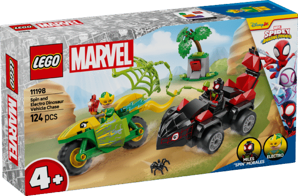 LEGO Spidey Spini ja Electro dinosaurusesõidukite tagaajamine