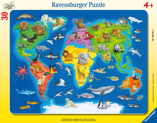 Ravensburger suur plaatpusle 30 tk Maailmakaart loomadega