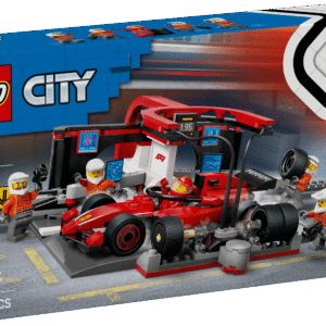 LEGO City F1 boksipeatus ja boksimeeskond Ferrari autoga