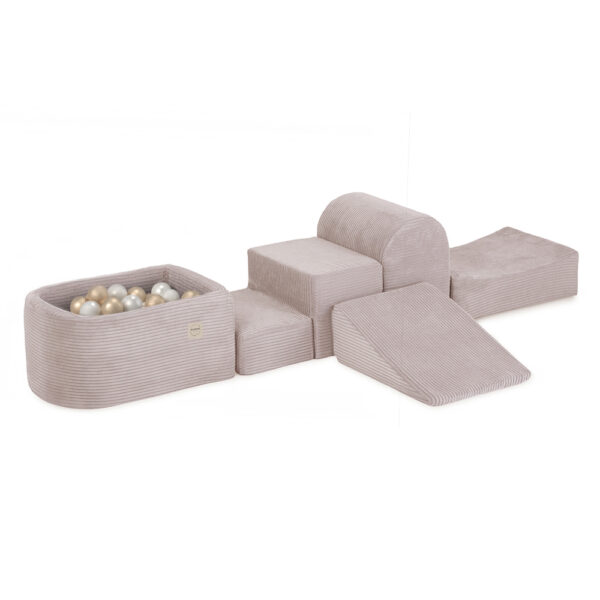 PLUSH NEST Mini mänguväljak (+bassein ja 100 palli), heleroosa, premium corduroy (pärl ja kuld)