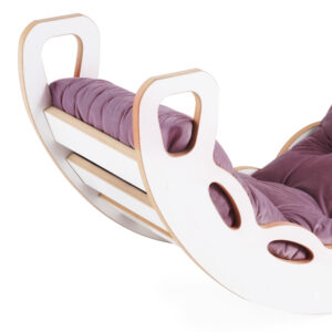PLUSH NEST Small Rocker 4-in-1 kiikeder + ronimissein/libisemine + padi (lilla samet), valge Wooden Play - pilt 13