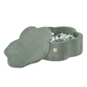 PLUSH NEST Kuivlillebassein matiga , 95x30, roheline, premium corduroy, Floral Fun Zone, 300 palli: pärl, pärlmutter, hõbedane