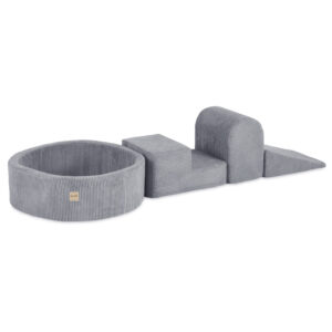 PLUSH NEST Mänguväljak 3 elementi + kuiv bassein 90x30 (+200 palli: pärl, hõbedane, helesinine), hall, premium corduroy - pilt 4