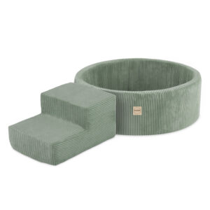 PLUSH NEST Mänguväljak Kuivbassein 90x30 + samm (+200 palli: pärl, pärlmutter, hõbedane), roheline, premium corduroy - pilt 4