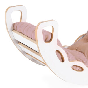 PLUSH NEST Small Rocker 4-in-1 kiikeder + ronimissein/libisemine + padi (beež/kuldne Velvet), valge Wooden Play - pilt 13