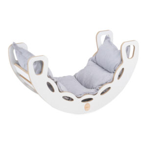 PLUSH NEST Small Rocker 4-in-1 kiikeder + ronimissein/libisemine + padi Helehall, valge Wooden Play - pilt 8