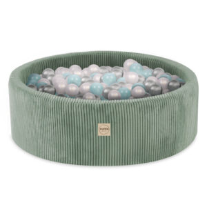 PLUSH NEST Mänguväljak 3 elementi + kuiv bassein 90x30 (+200 palli: pärl, pärlmutter, hõbedane), roheline, premium corduroy - pilt 7