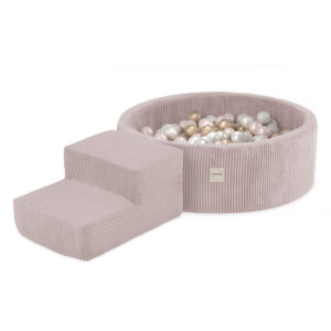 PLUSH NEST mänguväljaku kuivbassein + astmelaud (+200 palli: pärl, kuld, pärl heleroosa), heleroosa, premium corduroy