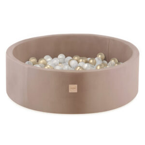 PLUSH NEST Beige 90x30 bassein pallidega, samet, ümmargune 200 palli: pärl, läbipaistev, kuldne