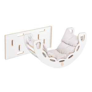 PLUSH NEST Small Rocker 4-in-1 kiikeder + ronimissein/libisemine + padi Hele beež, valge Wooden Play