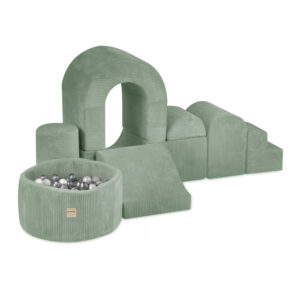 PLUSH NEST Mängulinnus koos basseiniga+150 palliga (pärl, hõbedane), premium corduroy roheline