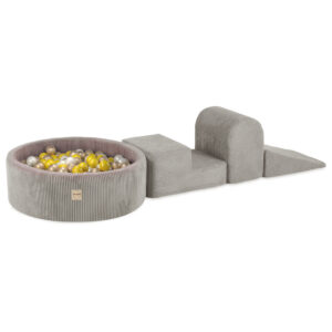 PLUSH NEST Mänguväljak 3 elementi + kuiv bassein 90x30 (+200 palli: pärl, kuld, kollane), beež, premium corduroy