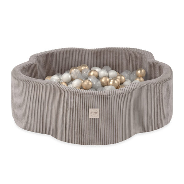 PLUSH NEST Kuivlillebassein, 95x30, beež, premium corduroy, Floral Fun Zone, 300 palli: pärl, kuld, läbipaistev