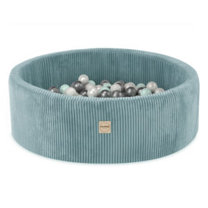 PLUSH NEST pallibassein, sinine, ümmargune, premium corduroy, 90x30, 200 palli: pearl, pearl mint, silver