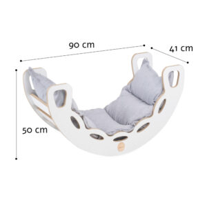 PLUSH NEST Small Rocker 4-in-1 kiikeder + ronimissein/libisemine + padi Helehall, valge Wooden Play - pilt 9