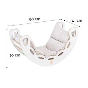 PLUSH NEST Small Rocker 4-in-1 kiikeder + ronimissein/libisemine + padi Hele beež, valge Wooden Play - pilt 10