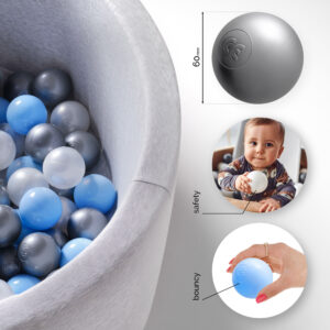 Dry pool balls, 6 cm, set of 200: pearl, silver, pearl light blue - pilt 4
