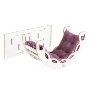 PLUSH NEST Small Rocker 4-in-1 kiikeder + ronimissein/libisemine + padi (lilla samet), valge Wooden Play