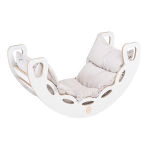 PLUSH NEST Small Rocker 4-in-1 kiikeder + ronimissein/libisemine + padi Hele beež, valge Wooden Play - pilt 7