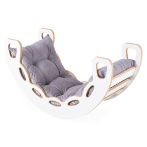 PLUSH NEST Small Rocker 4-in-1 kiikeder + ronimissein/libisemine + padi (Velvet hall), valge Wooden Play - pilt 6