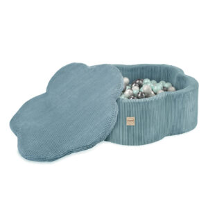 PLUSH NEST Kuivlillebassein matiga , 95x30, sinine, premium corduroy, Floral Fun Zone, 300 palli: pärl, pärlmutter, hõbedane