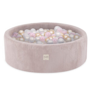 PLUSH NEST mänguväljak 3 elementi + kuiv bassein 90x30cm (+200 palli: pärl, kuld, pärl heleroosa), heleroosa, premium corduroy - pilt 4
