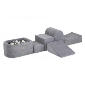 PLUSH NEST Mini mänguväljak (+bassein ja 100 palli ), hall, premium corduroy (pärl ja hõbedane)
