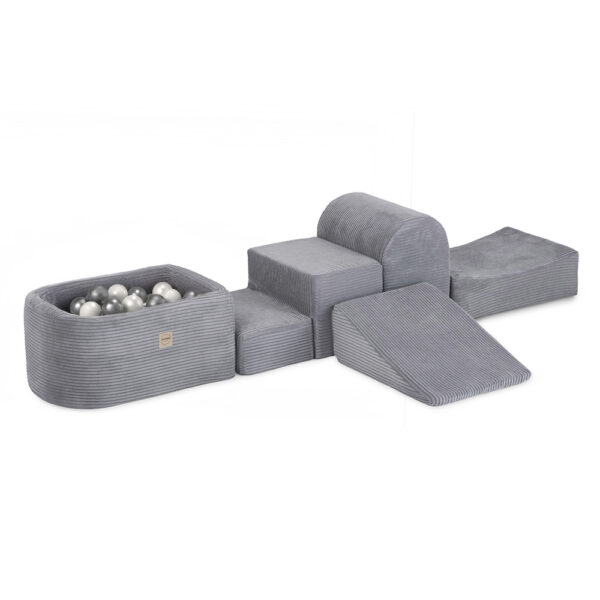 PLUSH NEST Mini mänguväljak (+bassein ja 100 palli ), hall, premium corduroy (pärl ja hõbedane)
