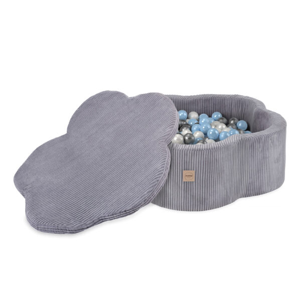 PLUSH NEST Kuivlillebassein matiga , 95x30, hall, premium corduroy, Floral Fun Zone, 300 palli: pärl, hõbedane, helesinine