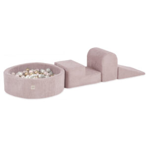 PLUSH NEST mänguväljak 3 elementi + kuiv bassein 90x30cm (+200 palli: pärl, kuld, pärl heleroosa), heleroosa, premium corduroy