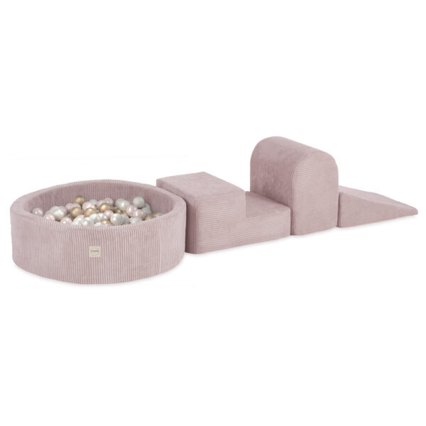 PLUSH NEST mänguväljak 3 elementi + kuiv bassein 90x30cm (+200 palli: pärl, kuld, pärl heleroosa), heleroosa, premium corduroy