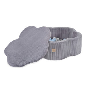 PLUSH NEST Kuivlillebassein matiga , 95x30, hall, premium corduroy, Floral Fun Zone, 200 palli: pärl, hõbedane, helesinine
