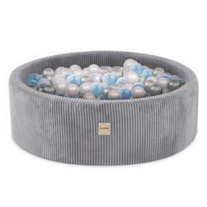 PLUSH NEST Mänguväljak 3 elementi + kuiv bassein 90x30 (+200 palli: pärl, hõbedane, helesinine), hall, premium corduroy - pilt 6