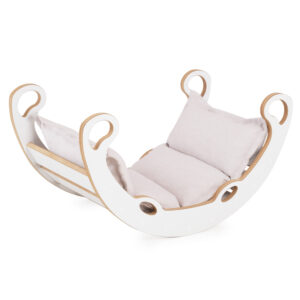 PLUSH NEST Laste kiikur XS Mini Rocker 2in1 + padi Light Beige, valge, Wooden Play