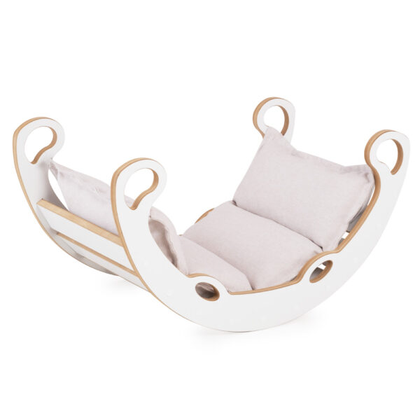 PLUSH NEST Laste kiikur XS Mini Rocker 2in1 + padi Light Beige, valge, Wooden Play