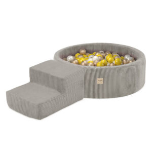 PLUSH NEST Mänguväljak Kuivbassein 90x30 + samm (+200 palli: pärl, kuld, kollane), beež, premium corduroy