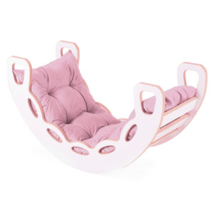 PLUSH NEST Small Rocker 4-in-1 kiikeder + ronimissein/libisemine + padi (roosa Velvet), valge Wooden Play - pilt 13