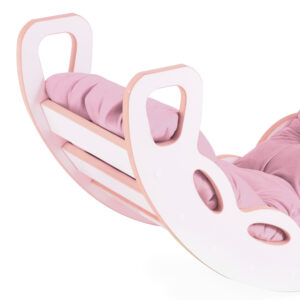 PLUSH NEST Small Rocker 4-in-1 kiikeder + ronimissein/libisemine + padi (roosa Velvet), valge Wooden Play - pilt 9