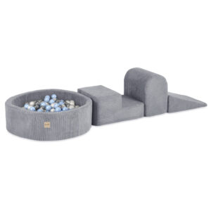PLUSH NEST Mänguväljak 3 elementi + kuiv bassein 90x30 (+200 palli: pärl, hõbedane, helesinine), hall, premium corduroy