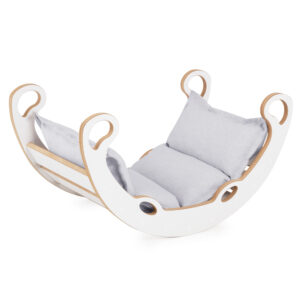 PLUSH NEST Laste kiikur XS Mini Rocker 2in1 + padi Helehall, valge, Wooden Play