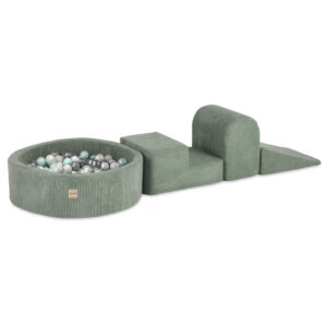 PLUSH NEST Mänguväljak 3 elementi + kuiv bassein 90x30 (+200 palli: pärl, pärlmutter, hõbedane), roheline, premium corduroy