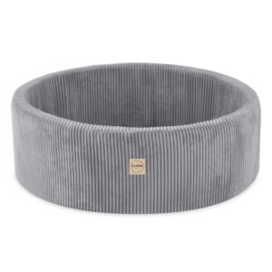 PLUSH NEST Mänguväljak Kuivbassein 90x30 + astmed (+200 palli: pärl, hõbedane, helesinine), hall, premium corduroy - pilt 5