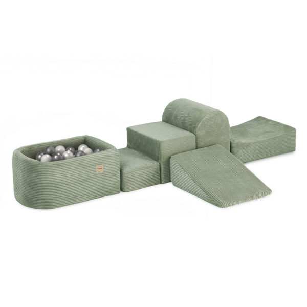 PLUSH NEST Mini mänguväljak (+bassein ja 100 palli ), roheline, premium corduroy (pärl ja hõbedane)