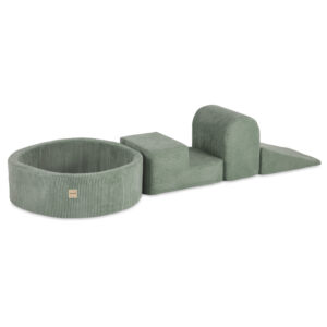 PLUSH NEST Mänguväljak 3 elementi + kuiv bassein 90x30 (+200 palli: pärl, pärlmutter, hõbedane), roheline, premium corduroy - pilt 4