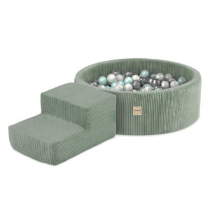 PLUSH NEST Mänguväljak Kuivbassein 90x30 + samm (+200 palli: pärl, pärlmutter, hõbedane), roheline, premium corduroy