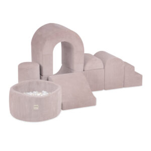 PLUSH NEST Mängulinnus koos basseini+150 palliga (pärl, kuld), heleroosa, premium corduroy