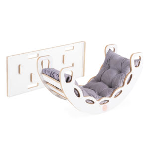 PLUSH NEST Small Rocker 4-in-1 kiikeder + ronimissein/libisemine + padi (Velvet hall), valge Wooden Play