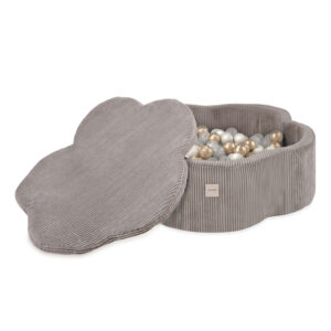PLUSH NEST Kuiv lillebassein matiga , 95x30, beež, premium corduroy, Floral Fun Zone, 300 palli: pärl, kuld, läbipaistev