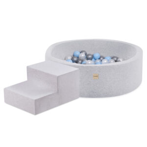 PLUSH NEST Mänguväljak Kuivbassein 90x30 + astmed (+200 palli: pärl, hõbedane, helesinine), helehall, smart