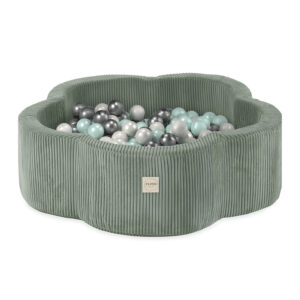 PLUSH NEST Dry flower bassein, 95x30, roheline, premium corduroy, Floral Fun Zone, 300 palli: pärl, pärlmutter, hõbedane.